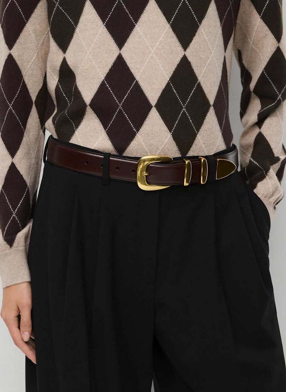 Aritzia Legendary Solid Brass Leather Wide Belt Brown Gold    NWT